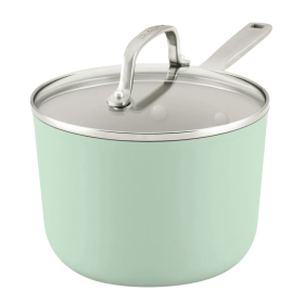 Hard Anodized 3qt Nonstick Ceramic Cookware Sauce Pan with Lid - Pistachio (Color: Pistachio)